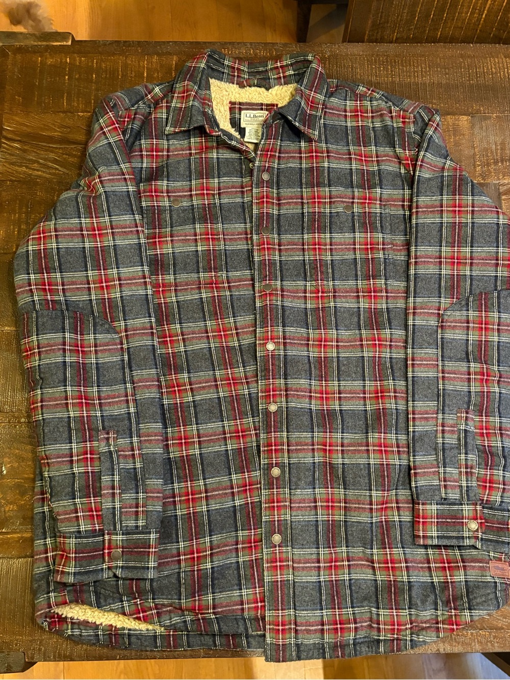 Men’s L.L.Bean Grey Stewart Plaid Button-Up Shirt Jacket  XL-TALL
